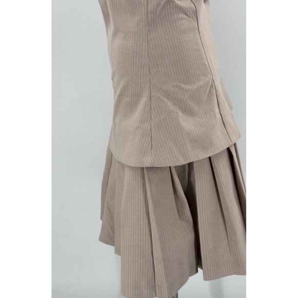 ZARA Dress Strapless Tan White Pinstripe Vest Look Pleated Skirt Small - Picture 5 of 9